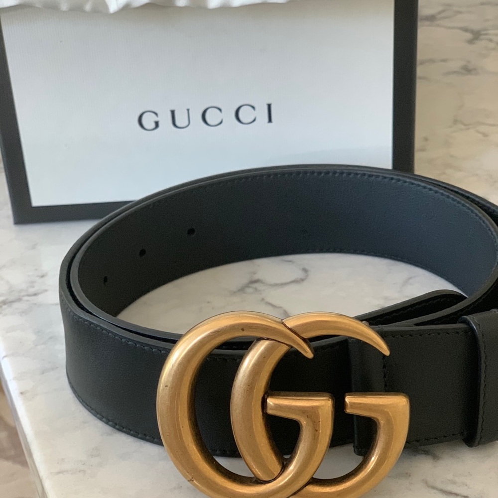 GUCCI BLACK LEATHER BELT GG